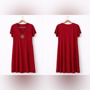 Women's Red V-Neck Embellished Tunic
